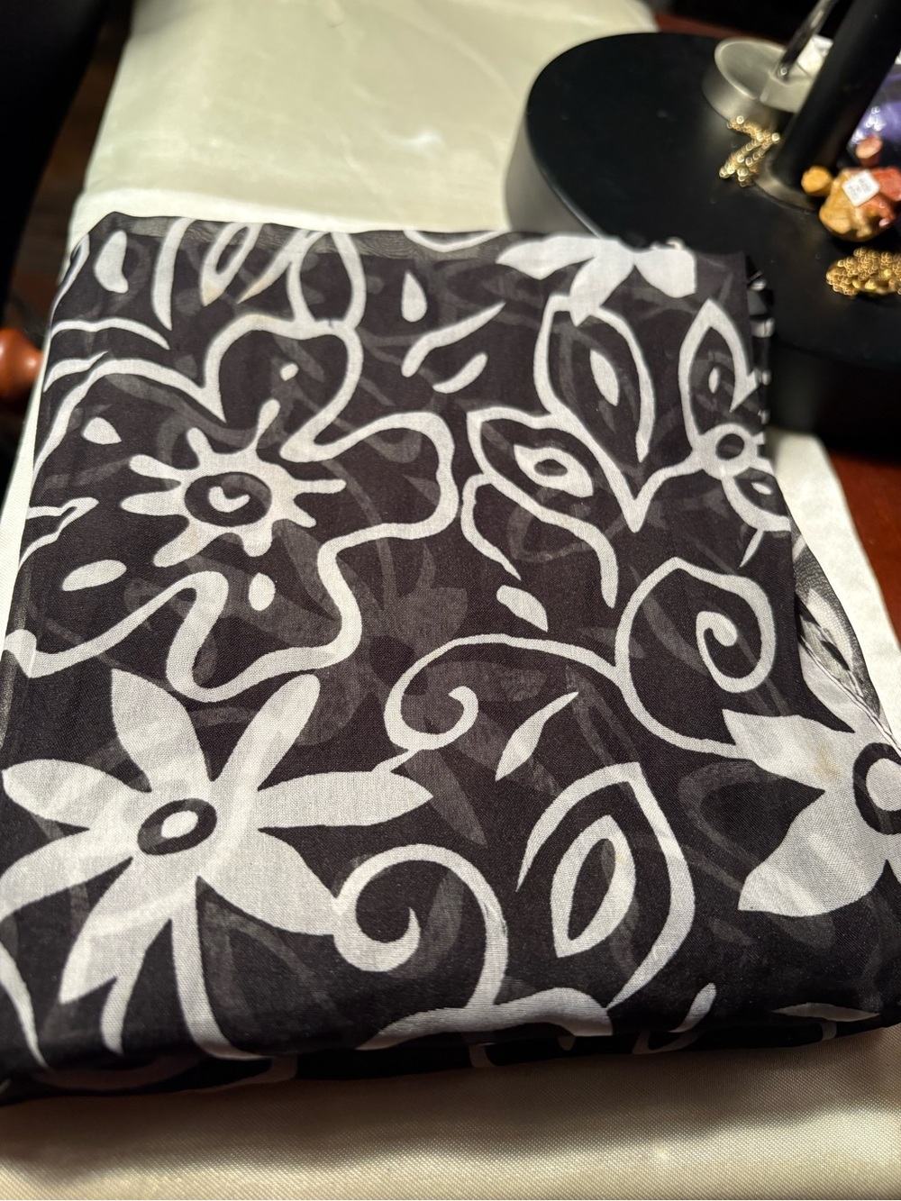 Black and White Floral Wrap Scarf